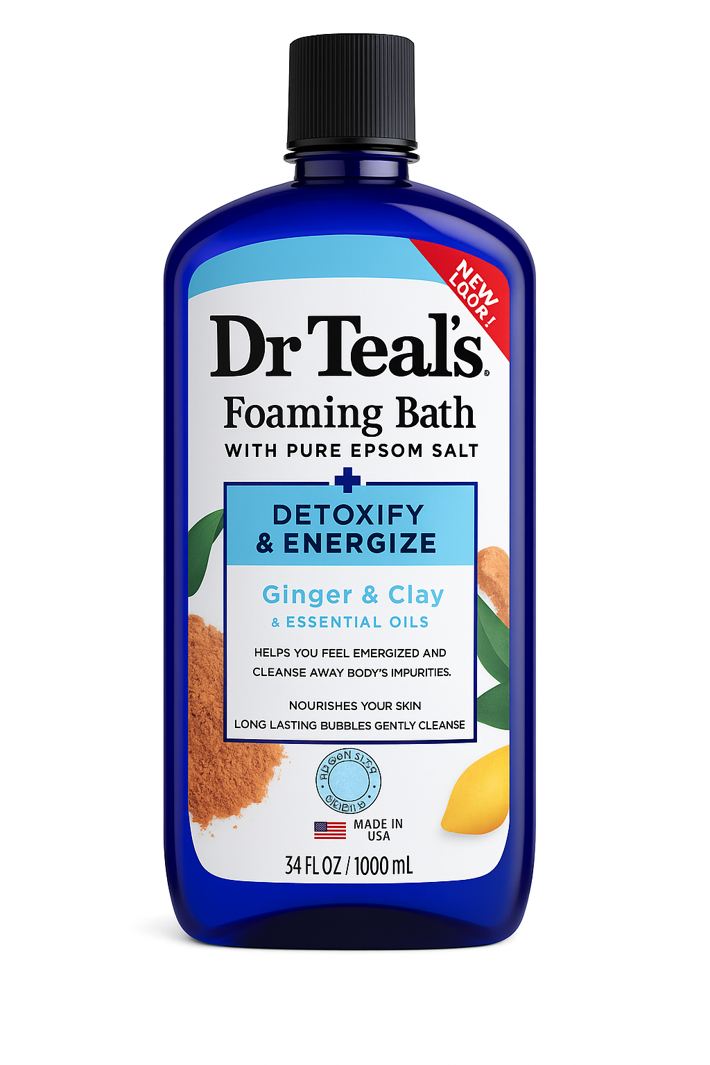 Dr Teal's Epsom Salt Detoxify and Energize Your Skin with Ginger and Clay Foaming Bath 34 Oz